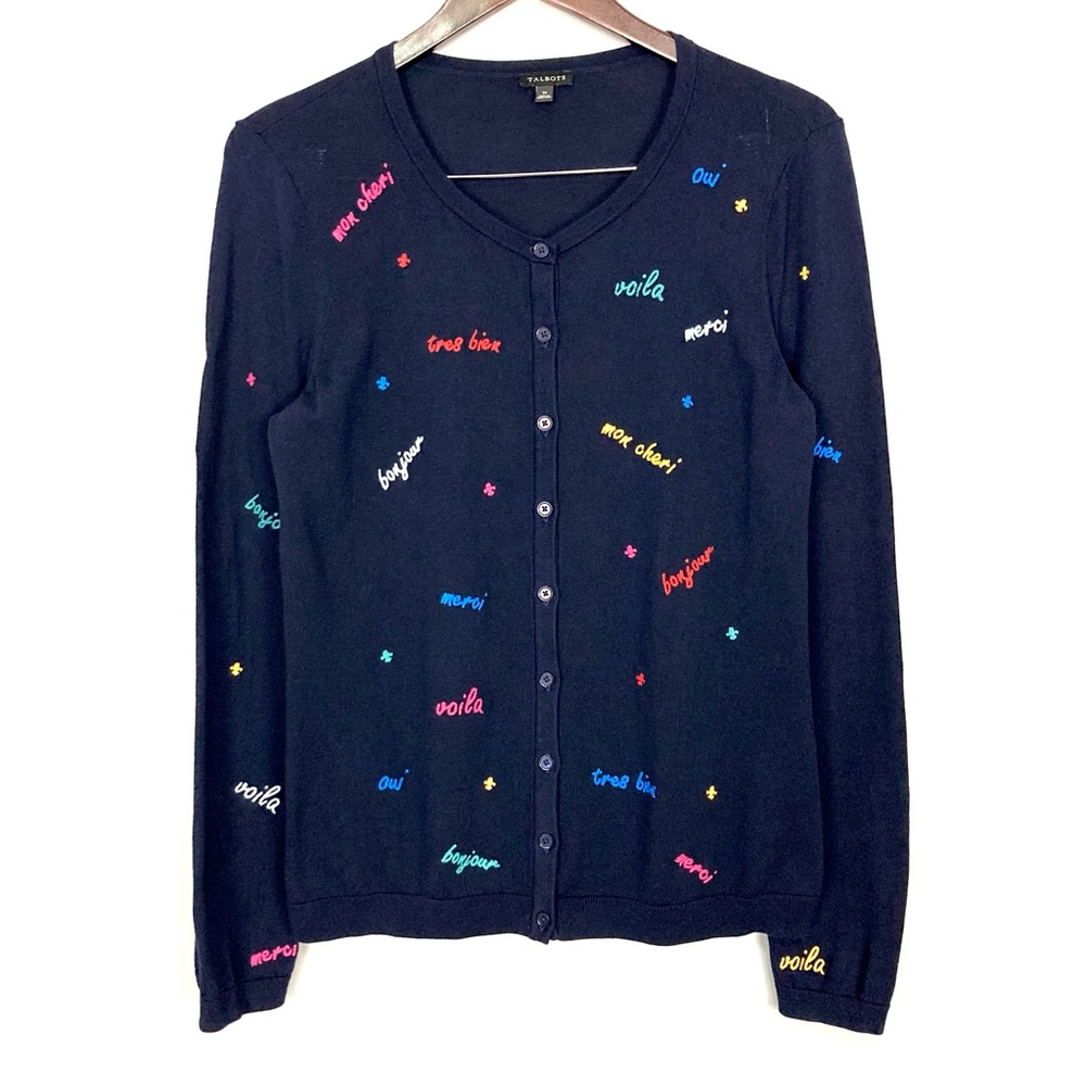 Talbots Charming Embroidered Cardigan Sweater Women’s Size M French Parisian - Picture 2 of 7